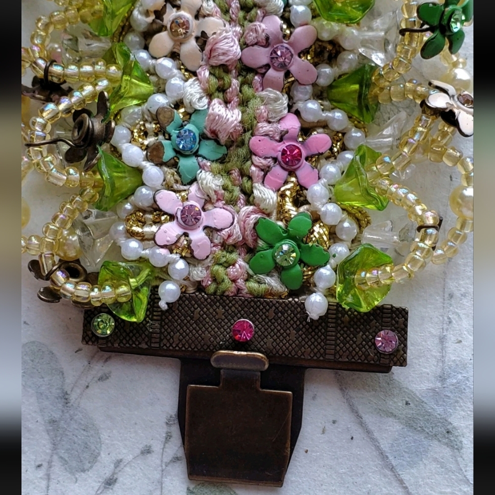 Vintage Estate Michal Negrin Floral Fabric Bracelet Victorian - Picture 5 of 16